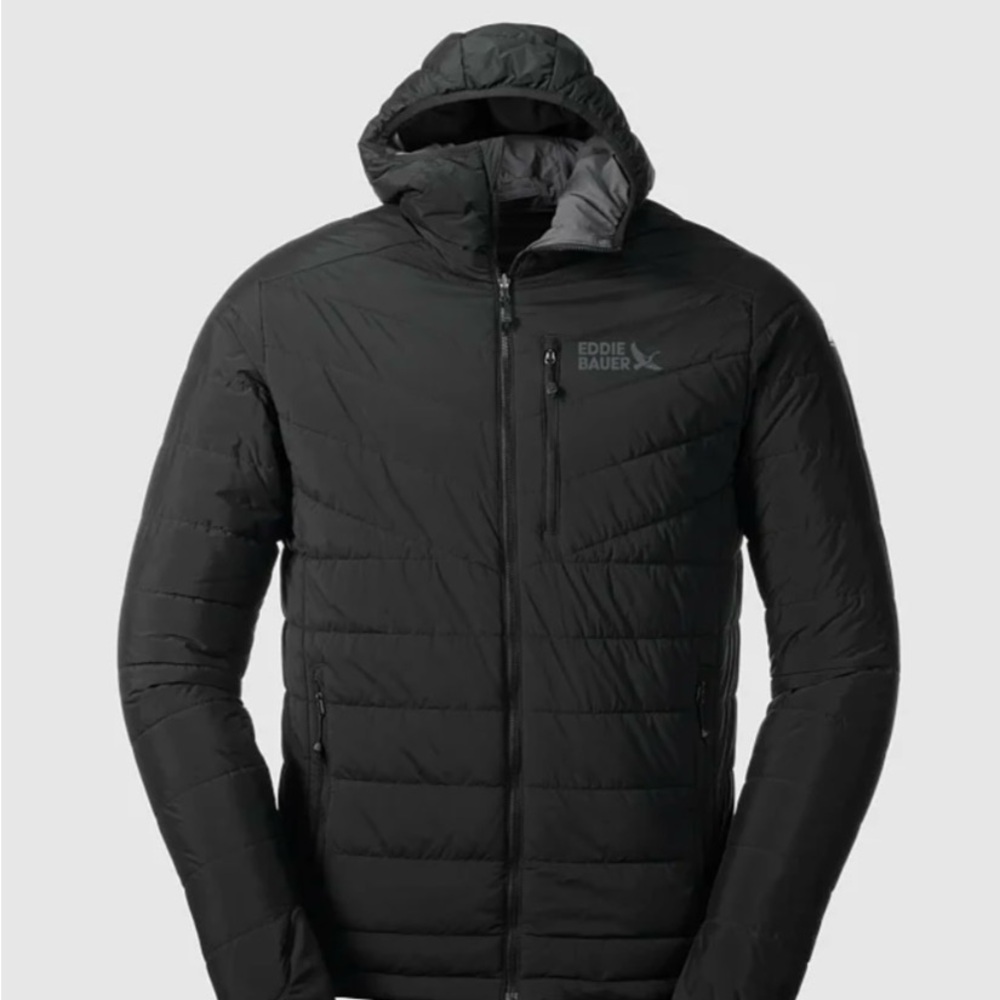 Eddie Bauer Men's Black and Gray Reversible Hooded puffer jacket